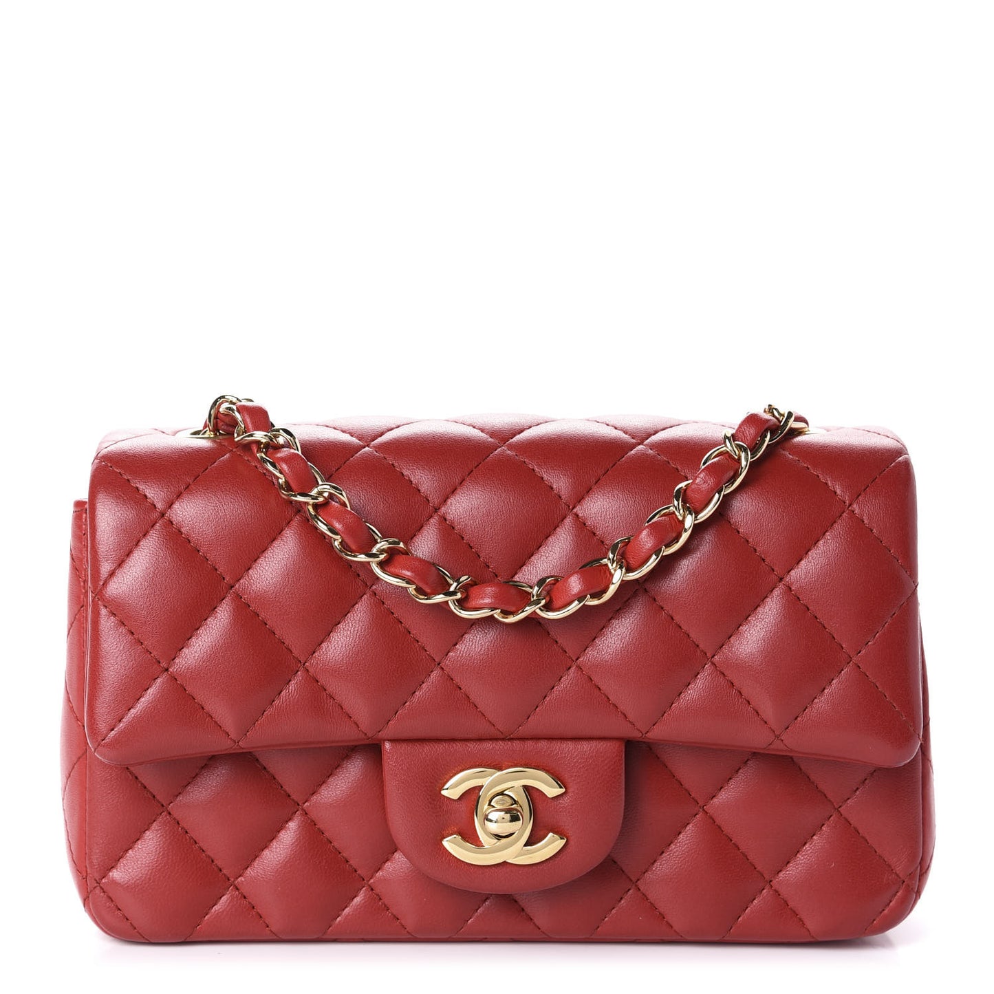 Lambskin Quilted Mini Rectangular Flap Red