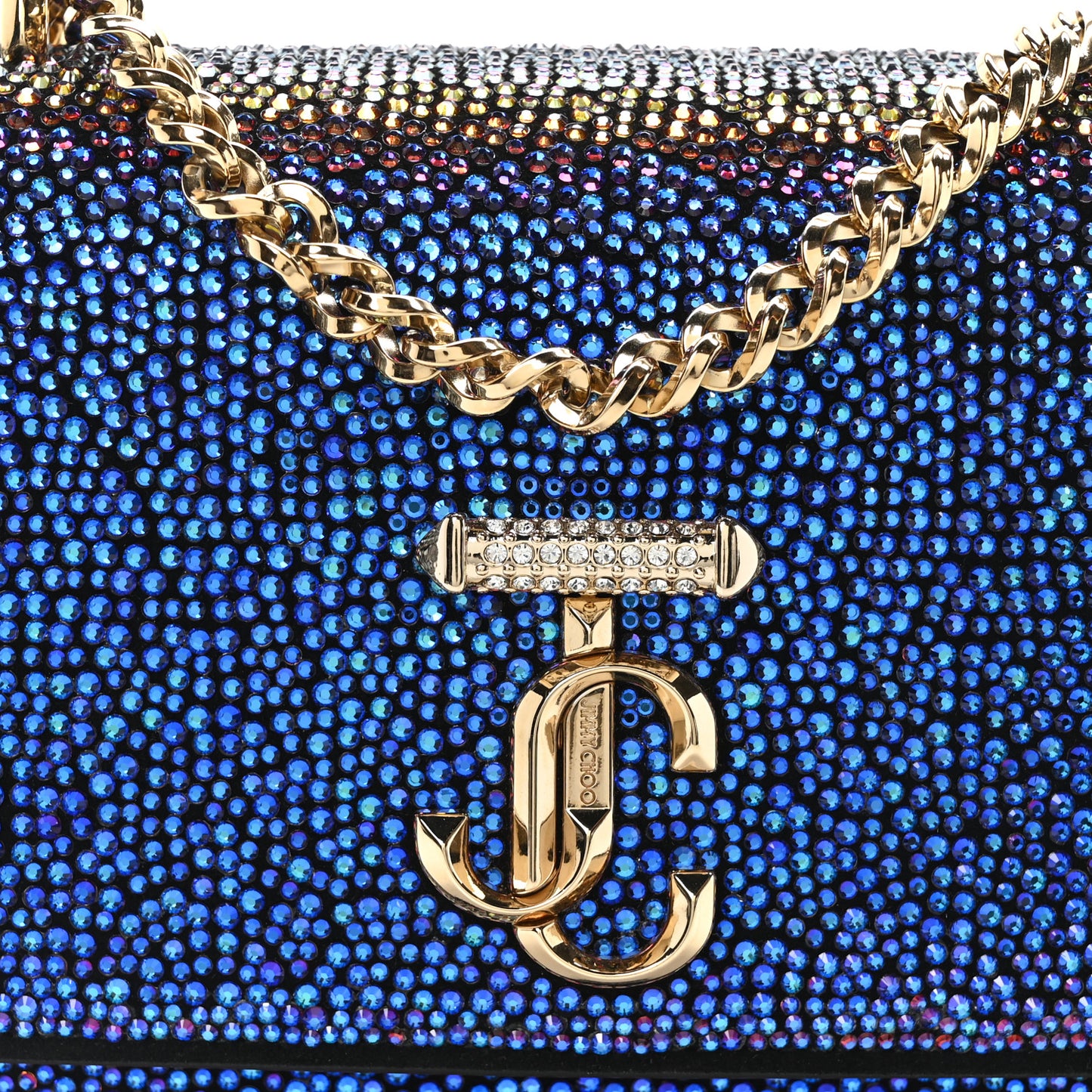 Suede Crystal Varenne Chain Shoulder Bag Black Ultraviolet