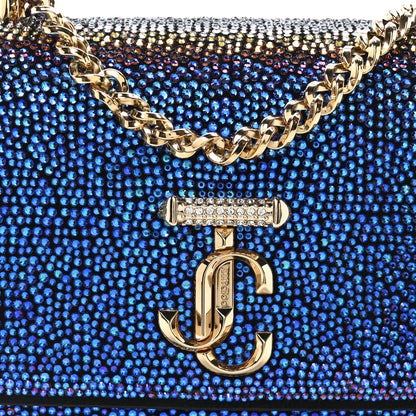 Jimmy Choo Suede Crystal Varenne Chain Shoulder Bag Black Ultraviolet 7 of 10