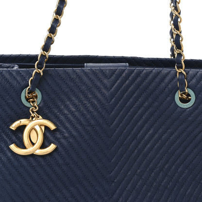 Chanel Wrinkled Lambskin Chevron Quilted Surpique Tote Navy Blue 8 of 9