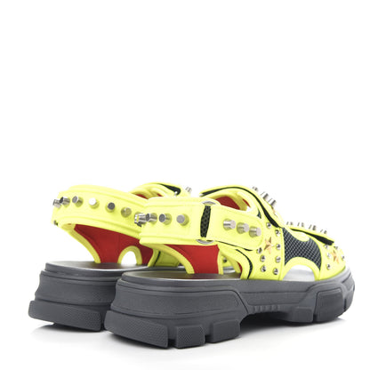 Gucci Technical Canvas Calfskin Studded Mens Aguru Sandals 8 Neon Yellow 4 of 11