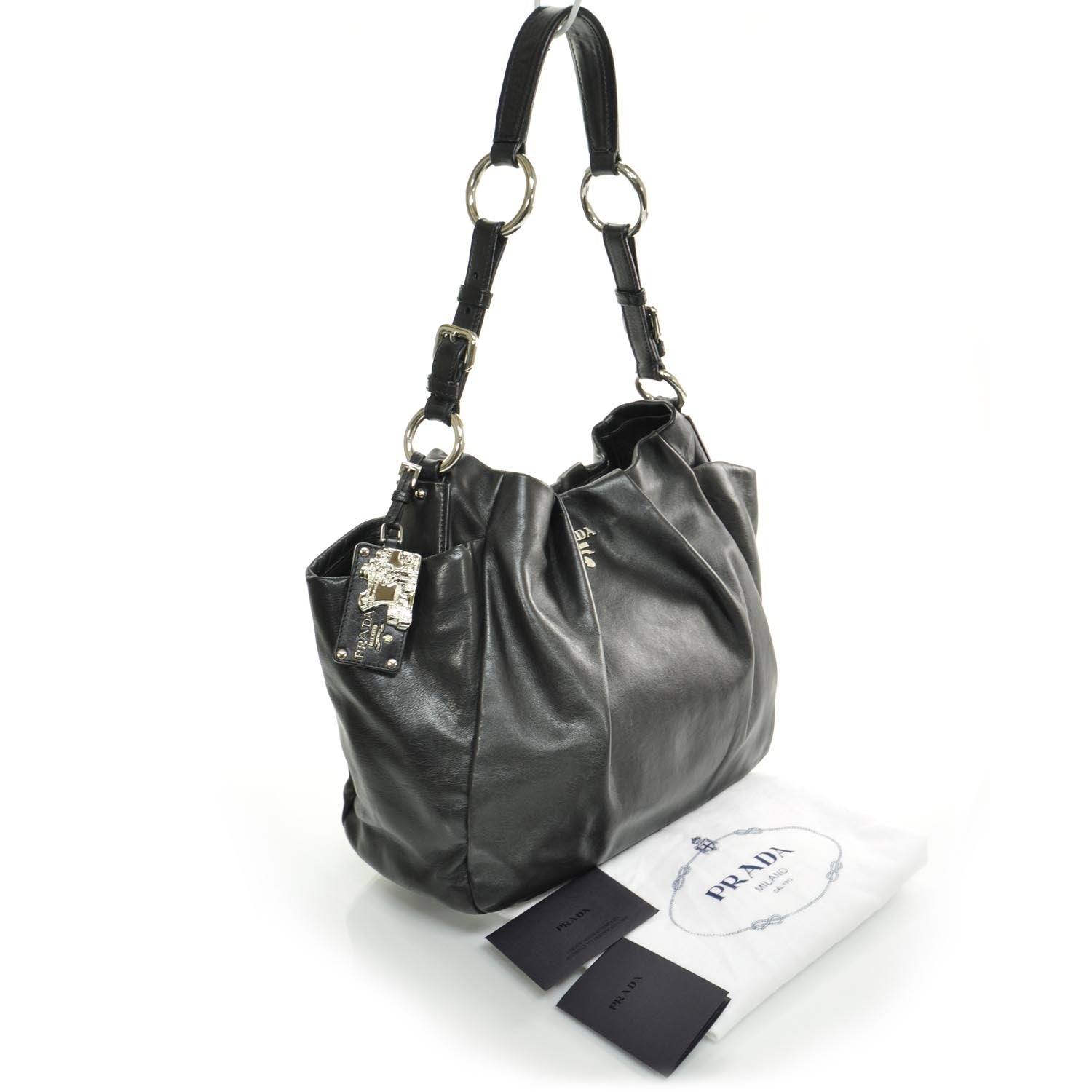 Prada Soft Calf Pleated Hobo Nero Black 3 of 10