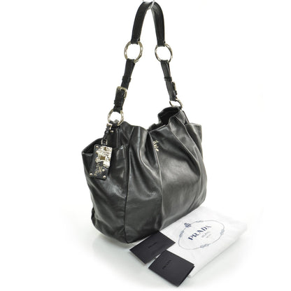 Prada Soft Calf Pleated Hobo Nero Black 3 of 10