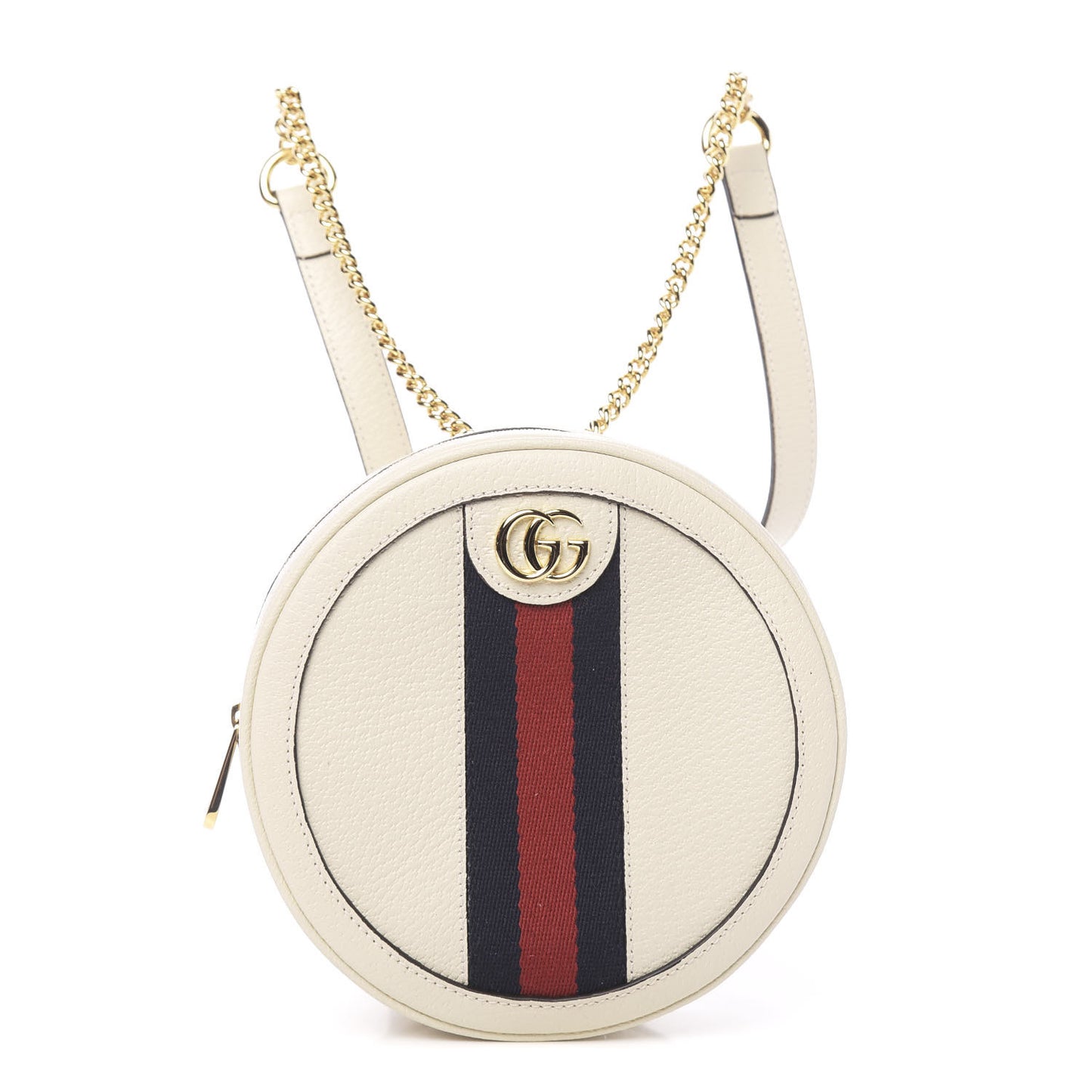 Textured Calfskin Web Mini Ophidia Round Backpack Mystic White
