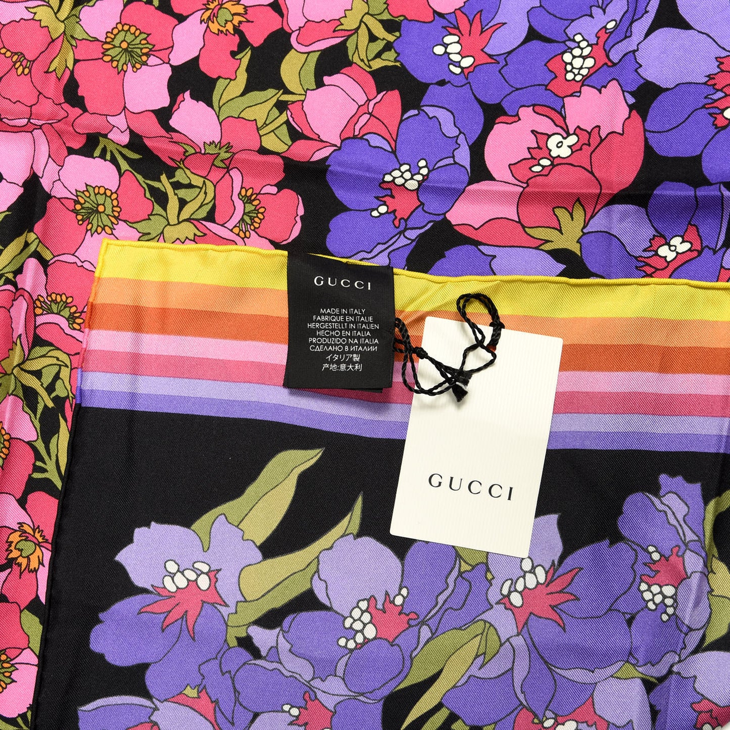 Silk Degrade Floral Square Scarf Black Multicolor
