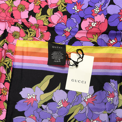 Gucci Silk Degrade Floral Square Scarf Black Multicolor 4 of 5
