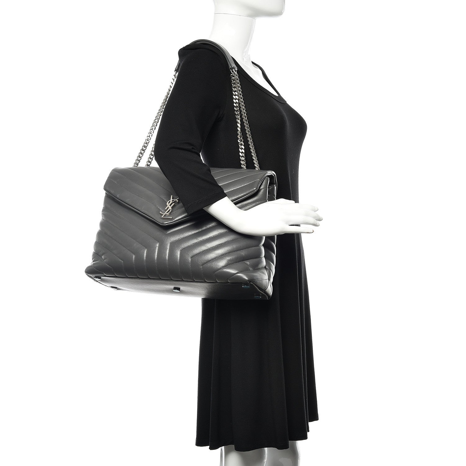 Saint Laurent Calfskin Y Quilted Monogram Large Loulou Chain Satchel Storm 2 of 10