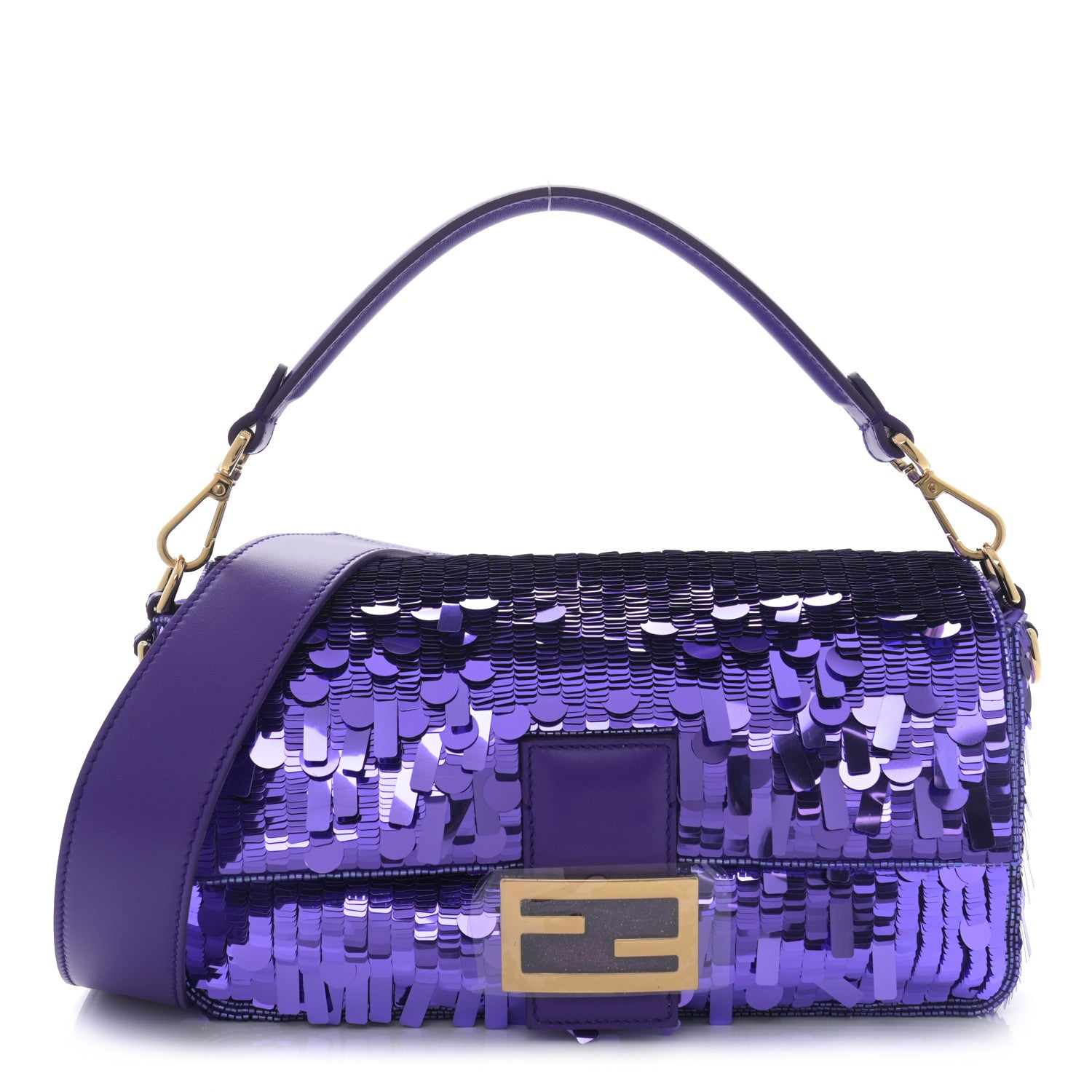 Fendi Sequin Paillettes Shiny Nappa Sex and the City Baguette Viola Purple Rain 1 of 11