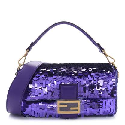 Fendi Sequin Paillettes Shiny Nappa Sex and the City Baguette Viola Purple Rain 1 of 11