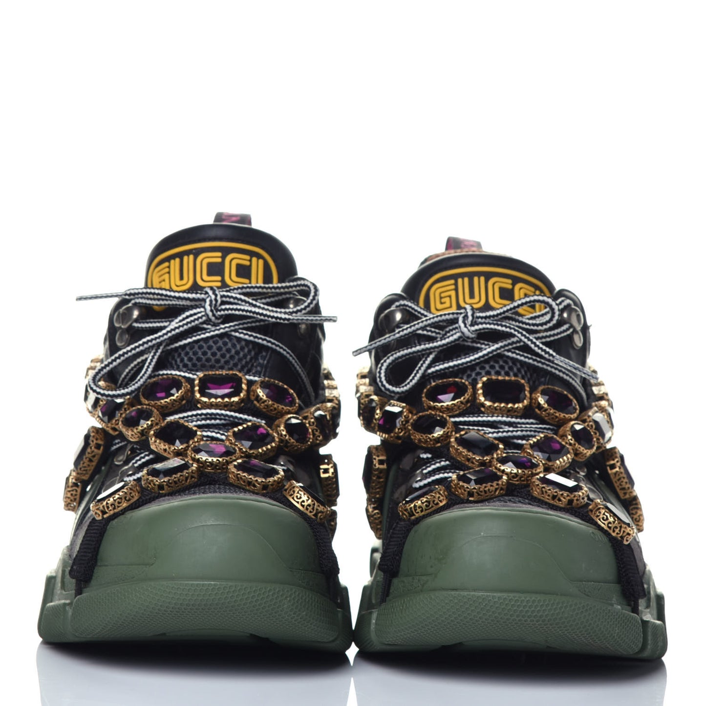 X SEGA Mesh Suede Calfskin Removable Crystals Flashtrek Sneakers 41 Loess Black Olive Green
