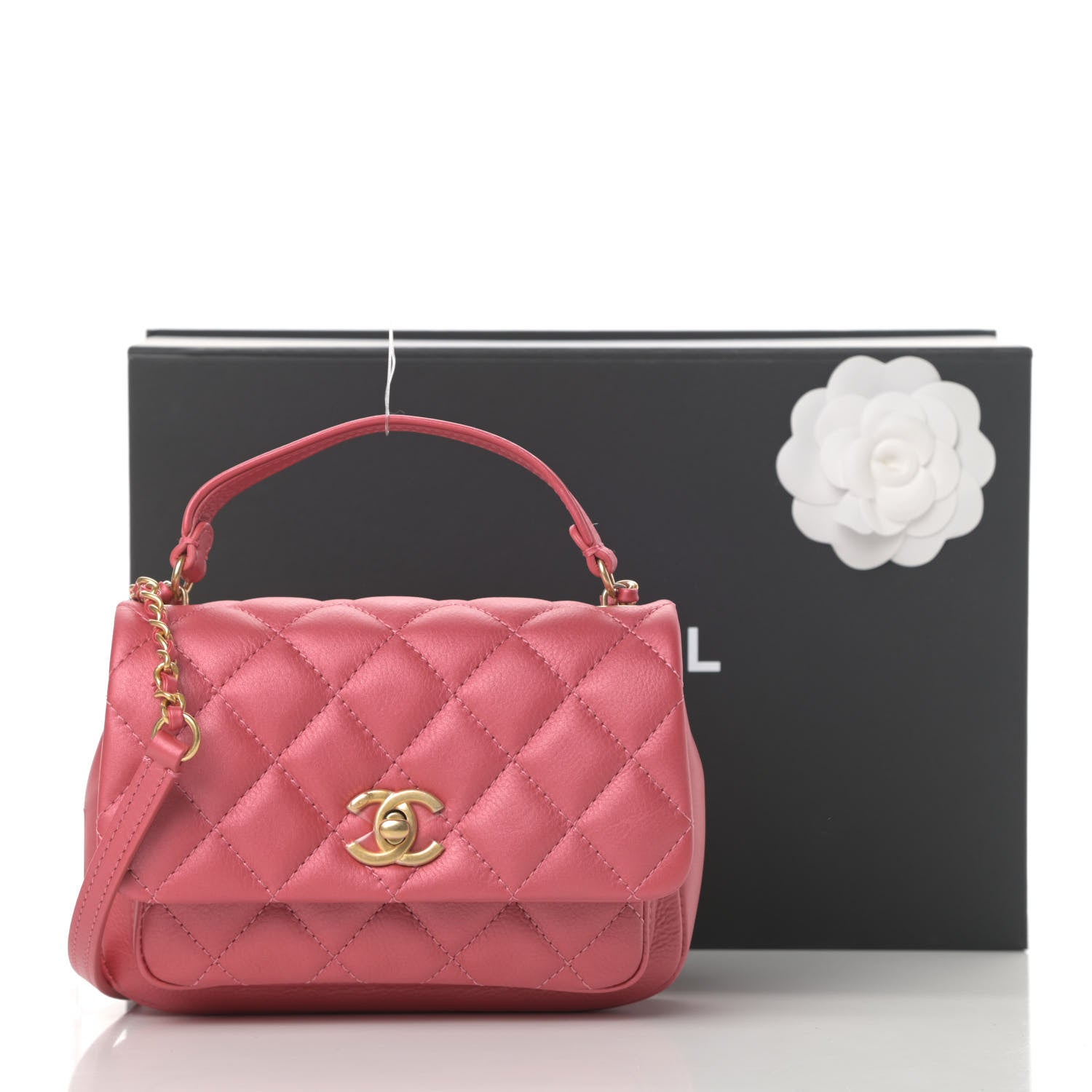 Chanel Calfskin Quilted Top Handle Flap Dark Pink 11 of 13