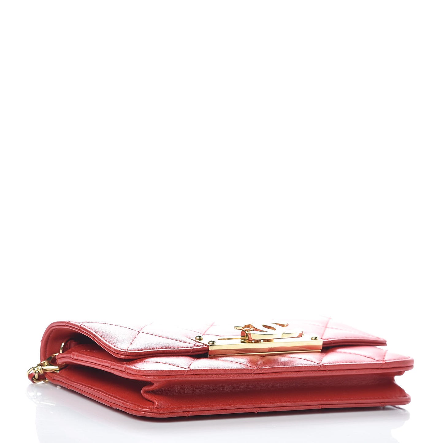 Lambskin Quilted Golden Class Wallet on Chain WOC Red