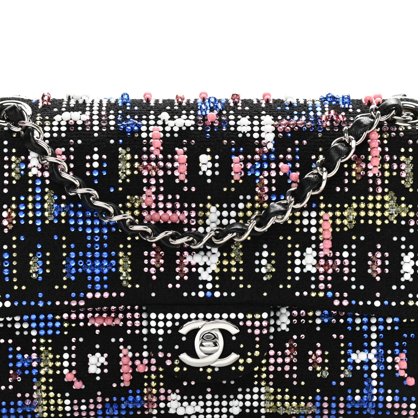 Crystal Tweed CC Medium Double Flap Black
