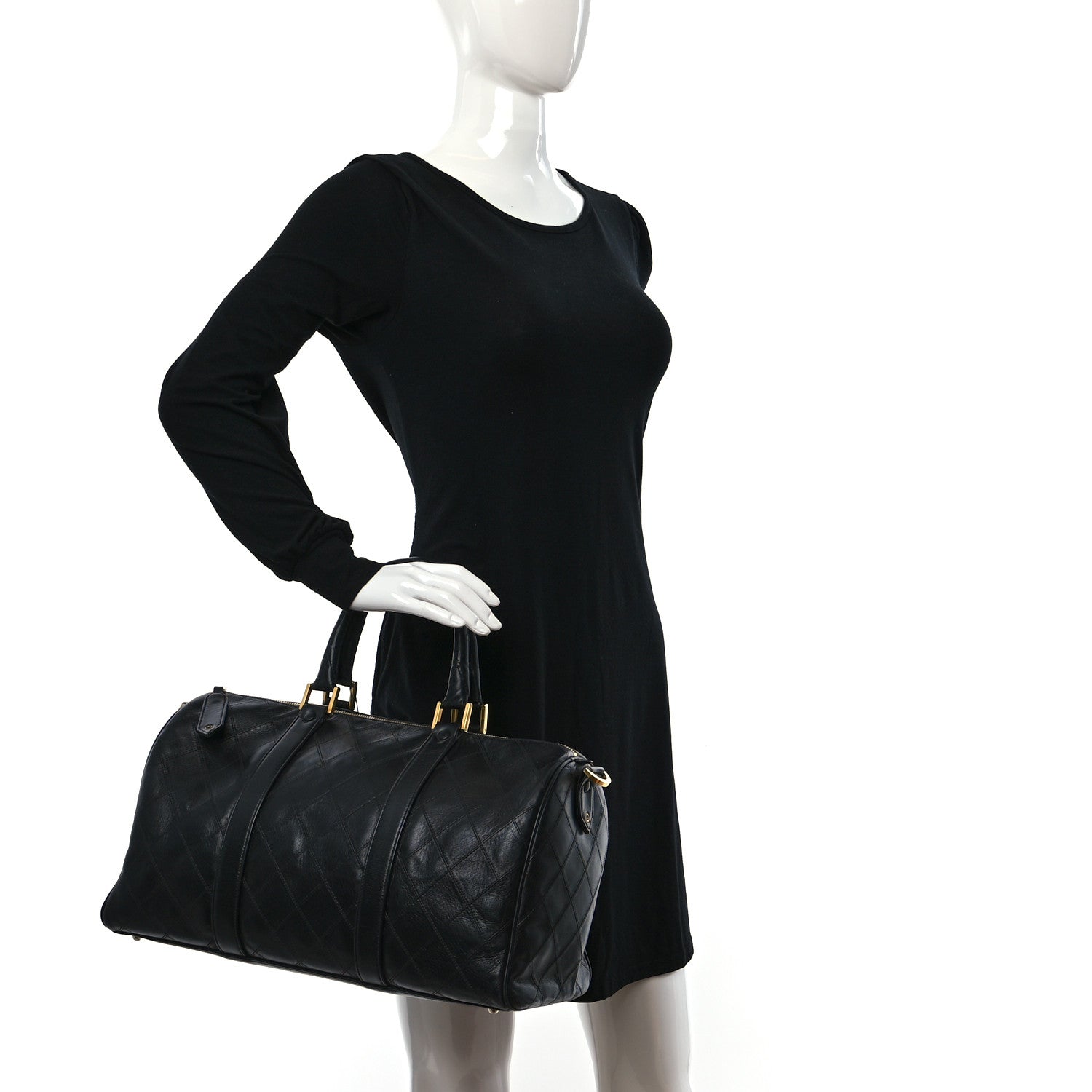 Chanel Calfskin Stitched CC Boston Black 2 of 11