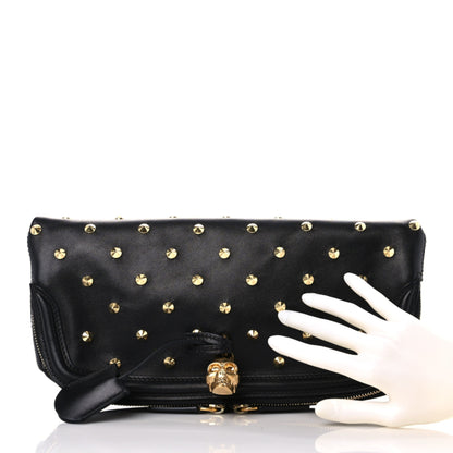 Alexander McQueen Grainy Calfskin Studded Padlock Skull Clutch Black 2 of 13