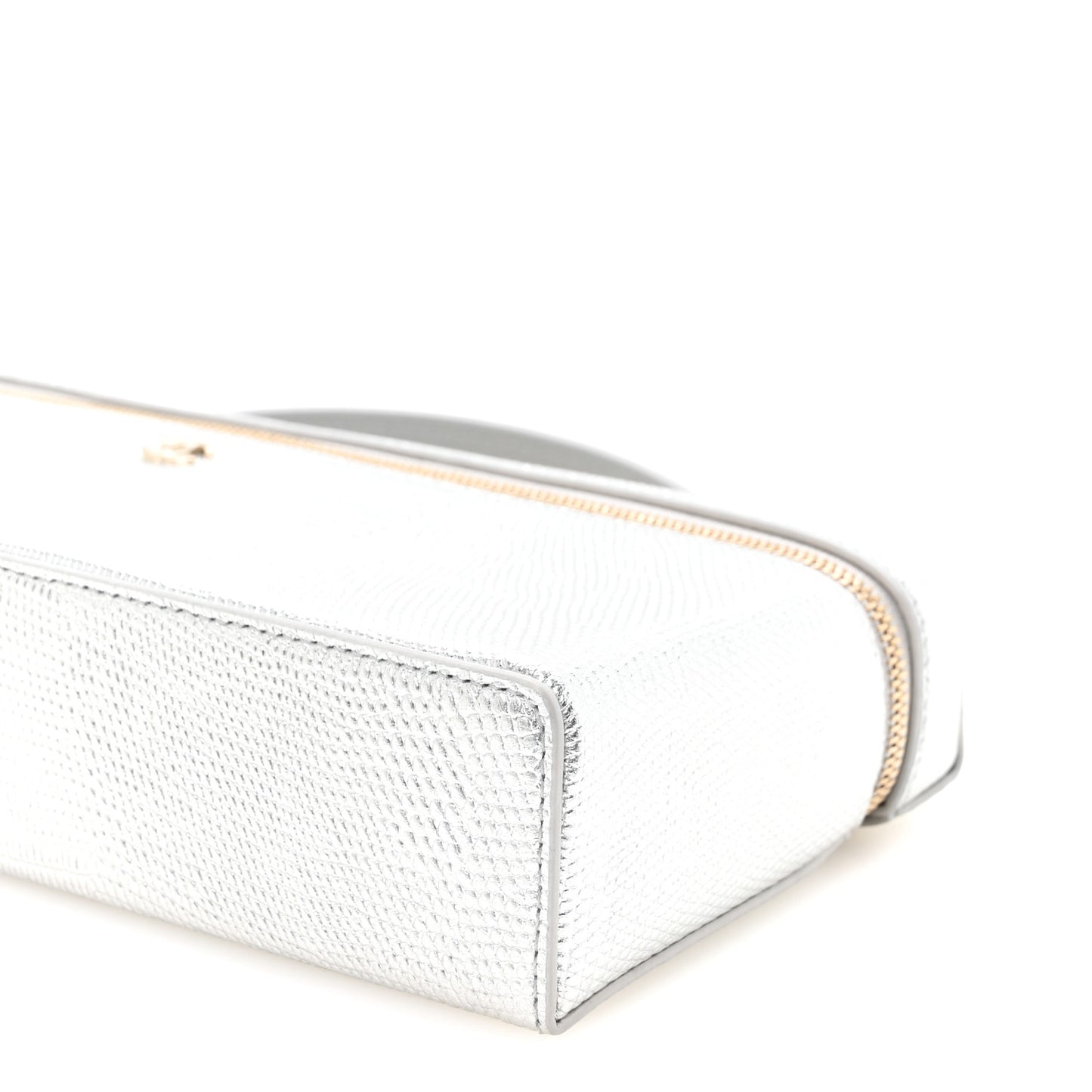 Lizard Embossed Calfskin Top Handle Slim Vanity With Chain Silvery