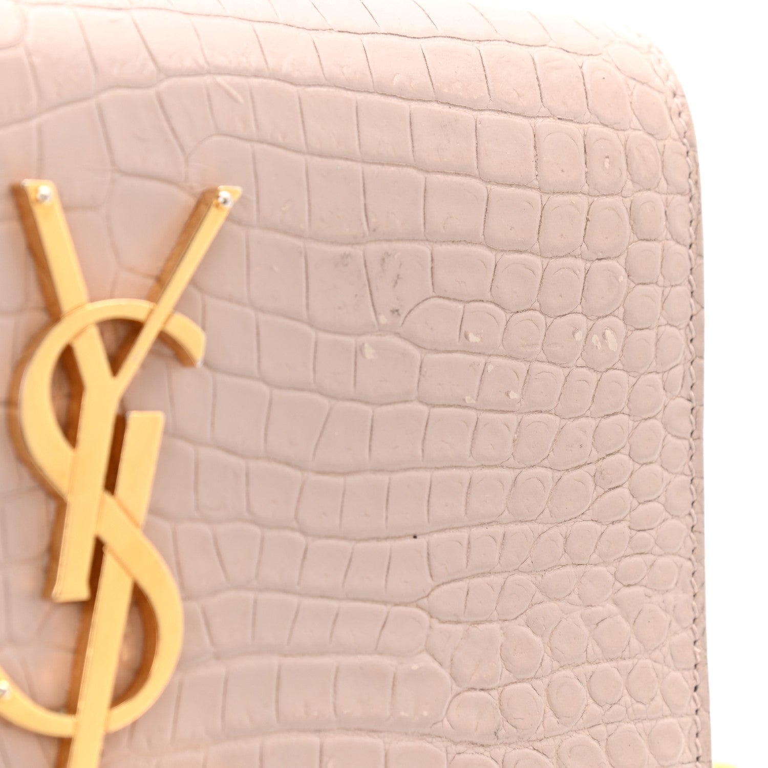 Saint Laurent Calfskin Crocodile Embossed Small Classic Monogram Kate Tassel Satchel Light Pink 11 of 13