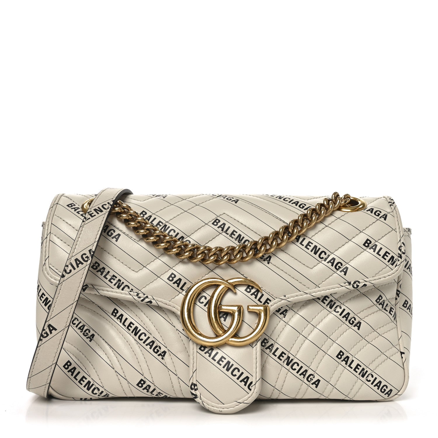 Gucci X BALENCIAGA Calfskin Matelasse Logo Print Small GG Marmont Shoulder Bag White 1 of 10