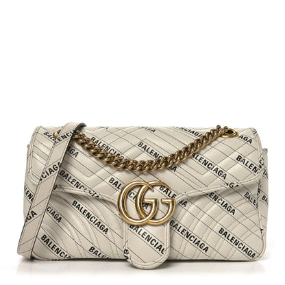 Gucci X BALENCIAGA Calfskin Matelasse Logo Print Small GG Marmont Shoulder Bag White 1 of 10