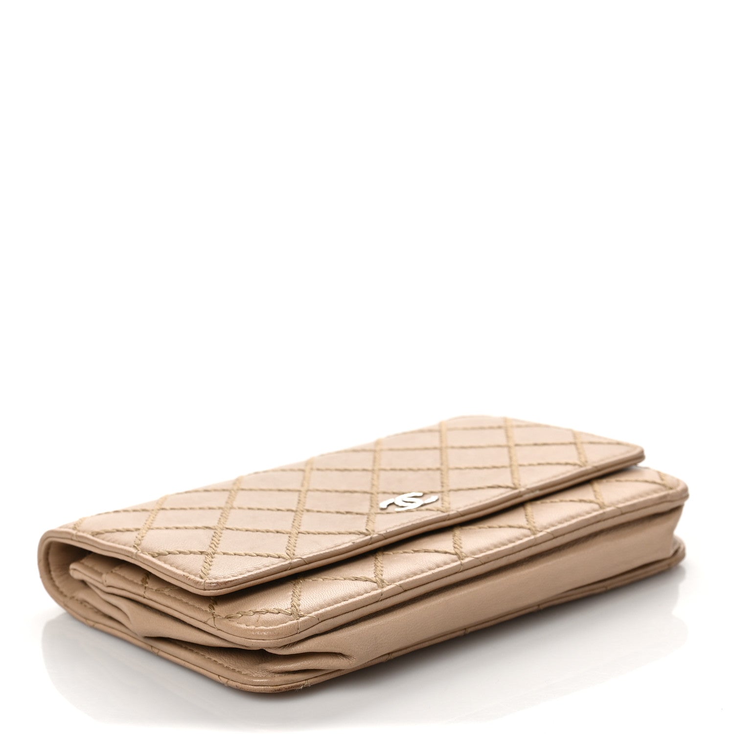 Chanel Calfskin Diamond Stitch Wallet On Chain WOC Beige 3 of 8