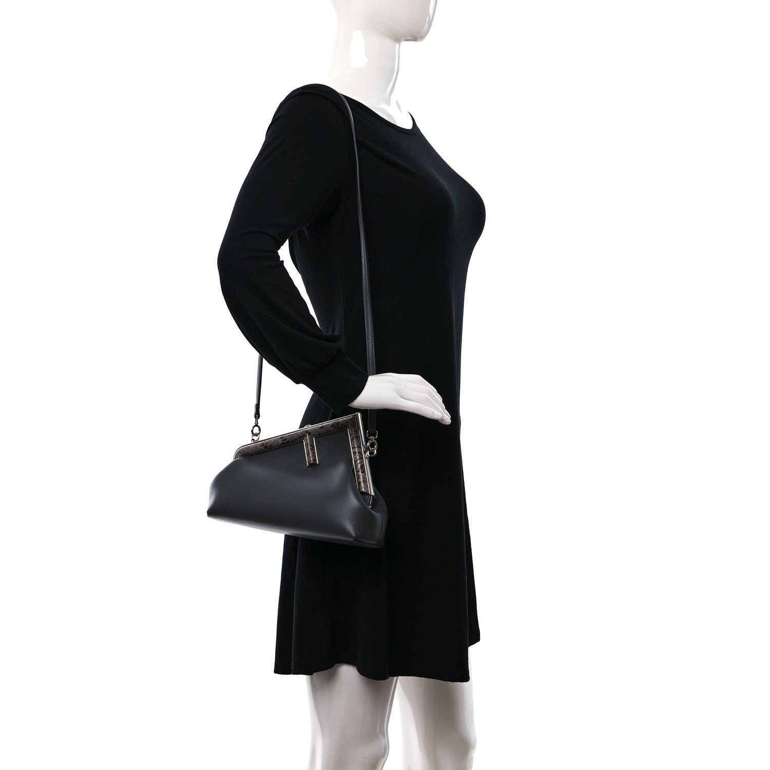 Fendi Shiny Nappa Snakeskin Small Fendi First Anthracite Asfalto 2 of 9