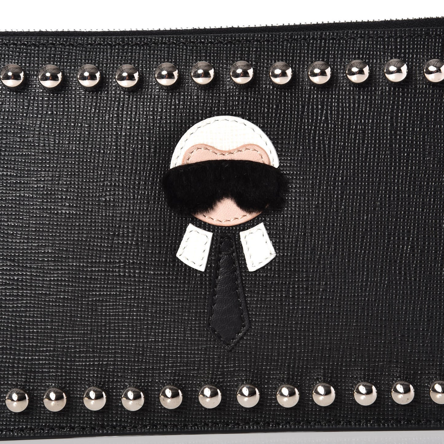 Vitello Elite Mink Fur Studded Karlito Zip Pouch Black