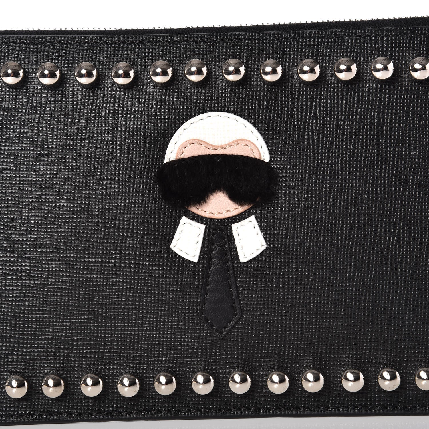 Fendi Vitello Elite Mink Fur Studded Karlito Zip Pouch Black 9 of 9