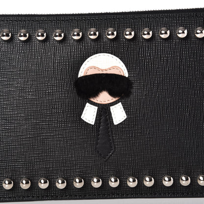 Fendi Vitello Elite Mink Fur Studded Karlito Zip Pouch Black 9 of 9