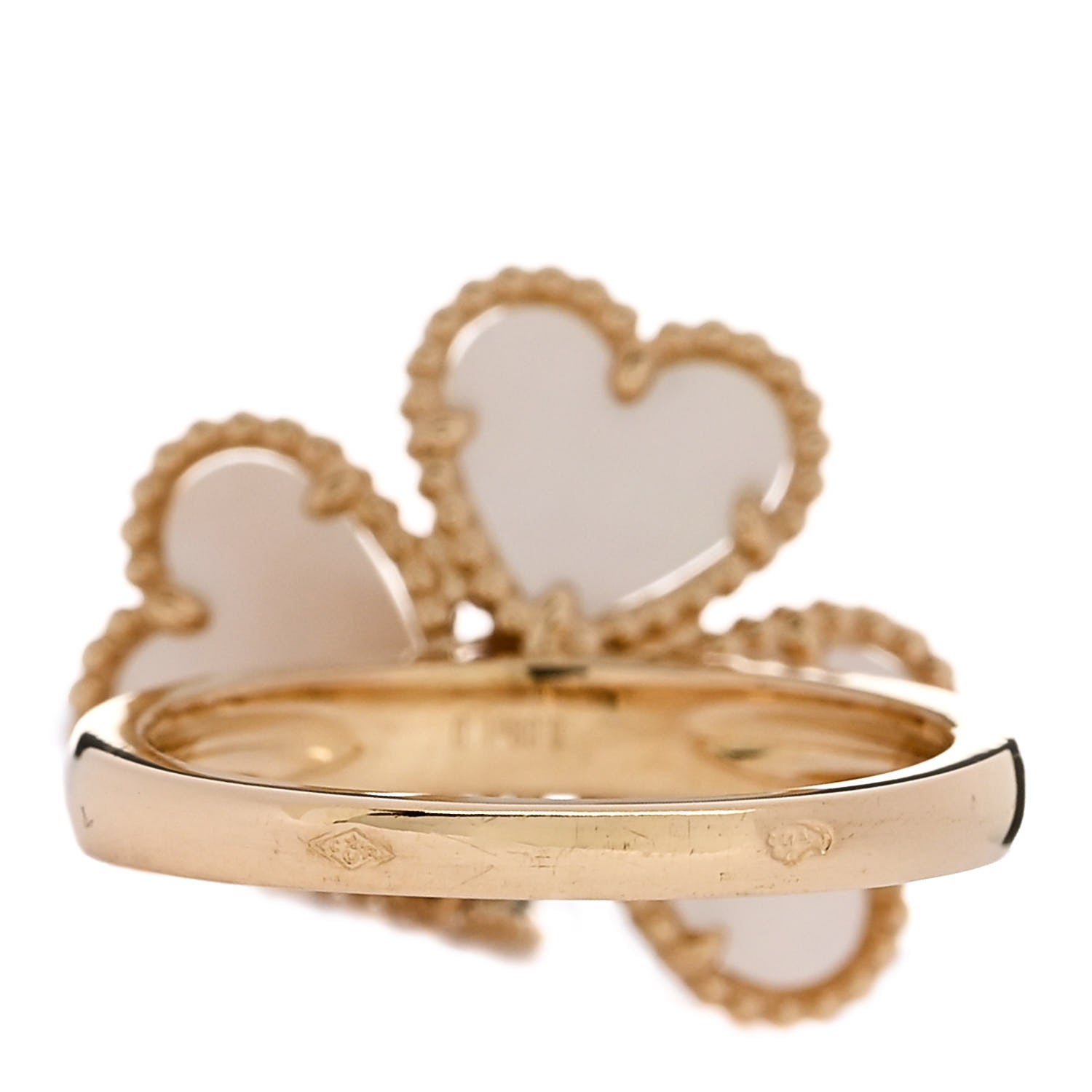 Van Cleef & Arpels 18K Yellow Gold Diamond Mother of Pearl Sweet Alhambra Effeuillage Ring 50 5.25 3 of 5