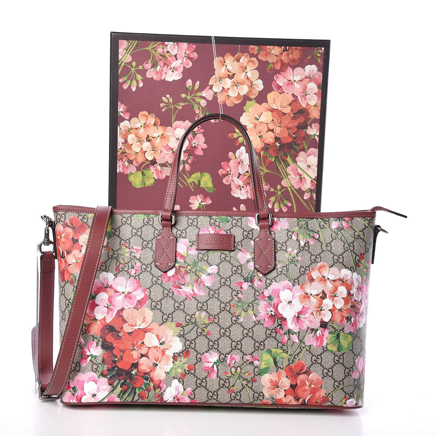 Gucci GG Supreme Monogram Blooms Medium Zippered Tote Beige Multicolor Dry Rose 10 of 10