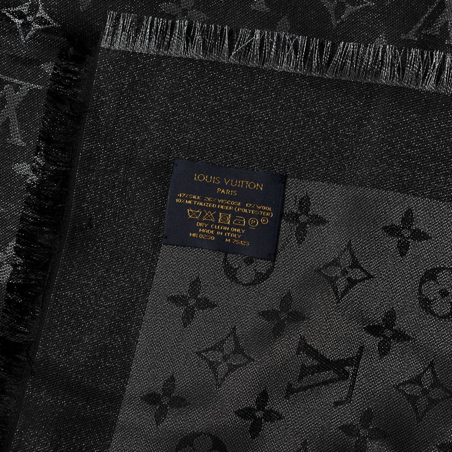 Silk Lurex Wool Monogram Shine Shawl Black