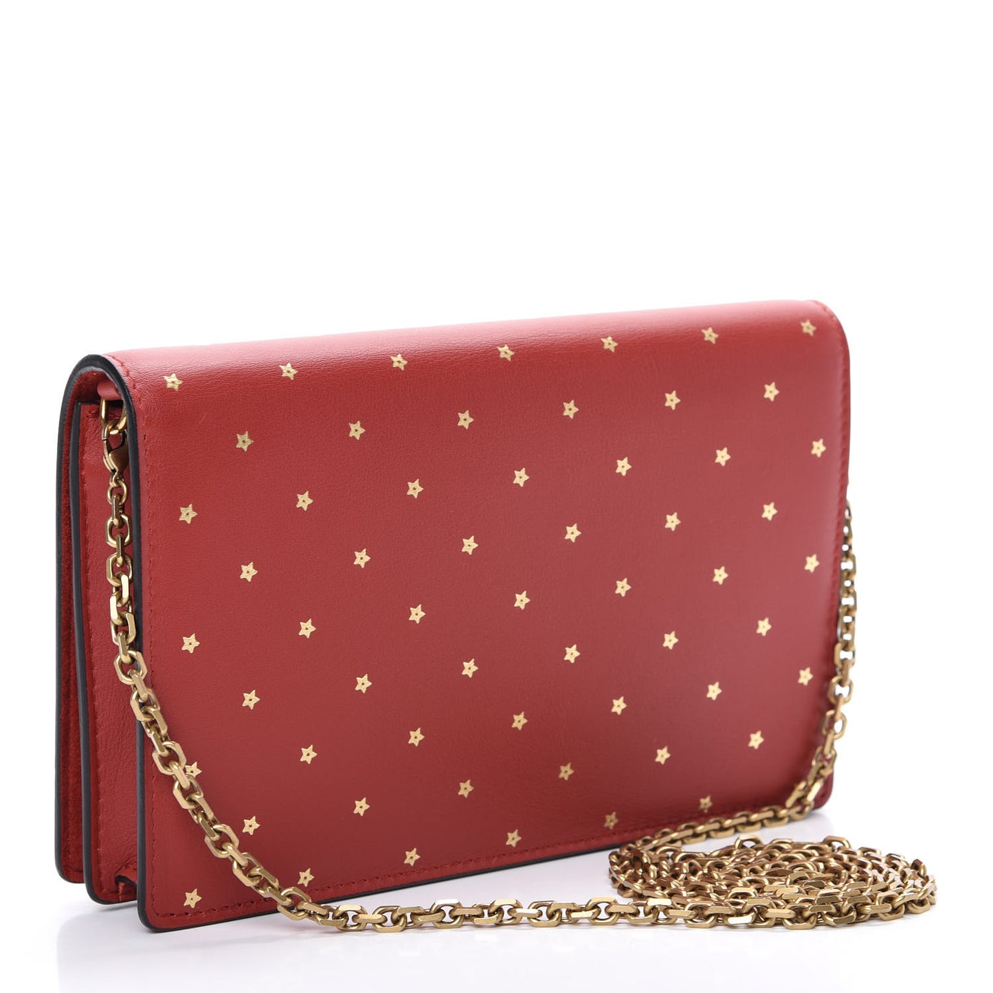 Calfskin Embossed Stars Wallet on Chain Rouge Gold