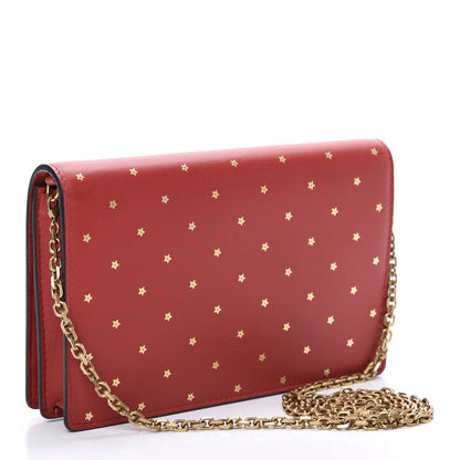 Christian Dior Calfskin Embossed Stars Wallet on Chain Rouge Gold 2 of 11