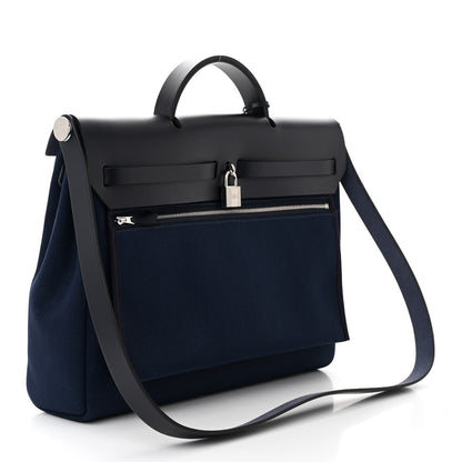 Hermes Military Toile Vache Hunter Herbag Zip 39 MM Bleu Saphir Blue Indigo 3 of 11