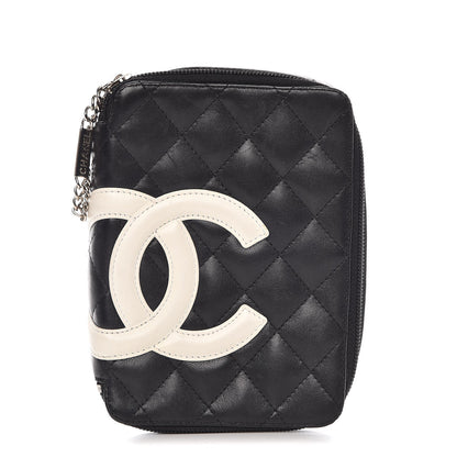 Chanel Calfskin Quilted Cambon Zip Around Makeup Pouch Black White 1 of 10