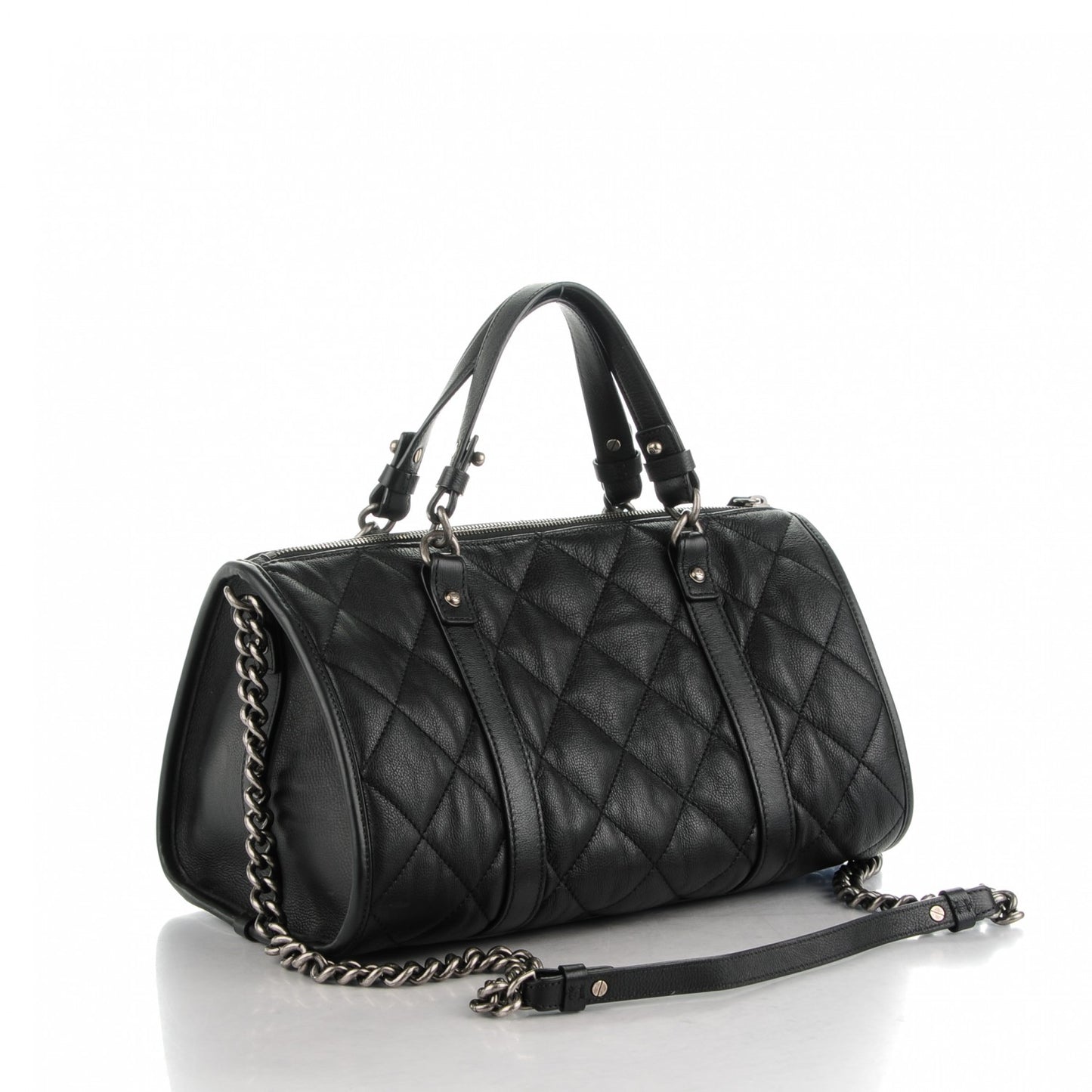 Calfskin Quilted Small Casual Riviera Bowling Bag Black