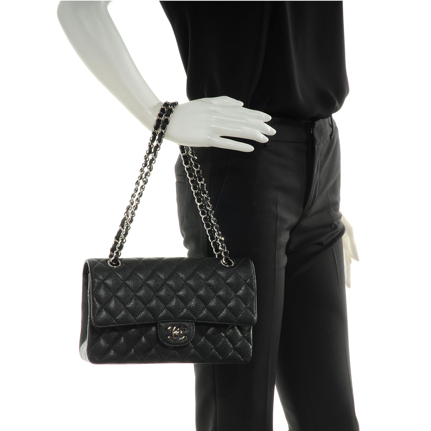 Caviar Quilted Medium Double Flap Black