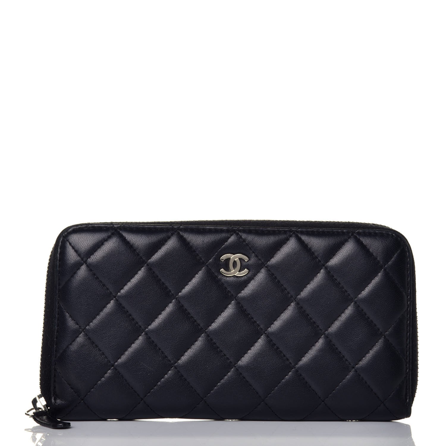 Chanel Lambskin Quilted Large Gusset Zip Around Wallet Black 1 of 8