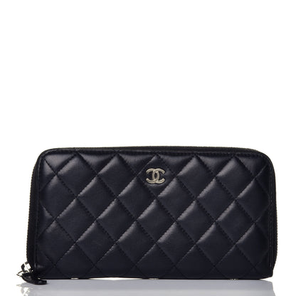 Chanel Lambskin Quilted Large Gusset Zip Around Wallet Black 1 of 8