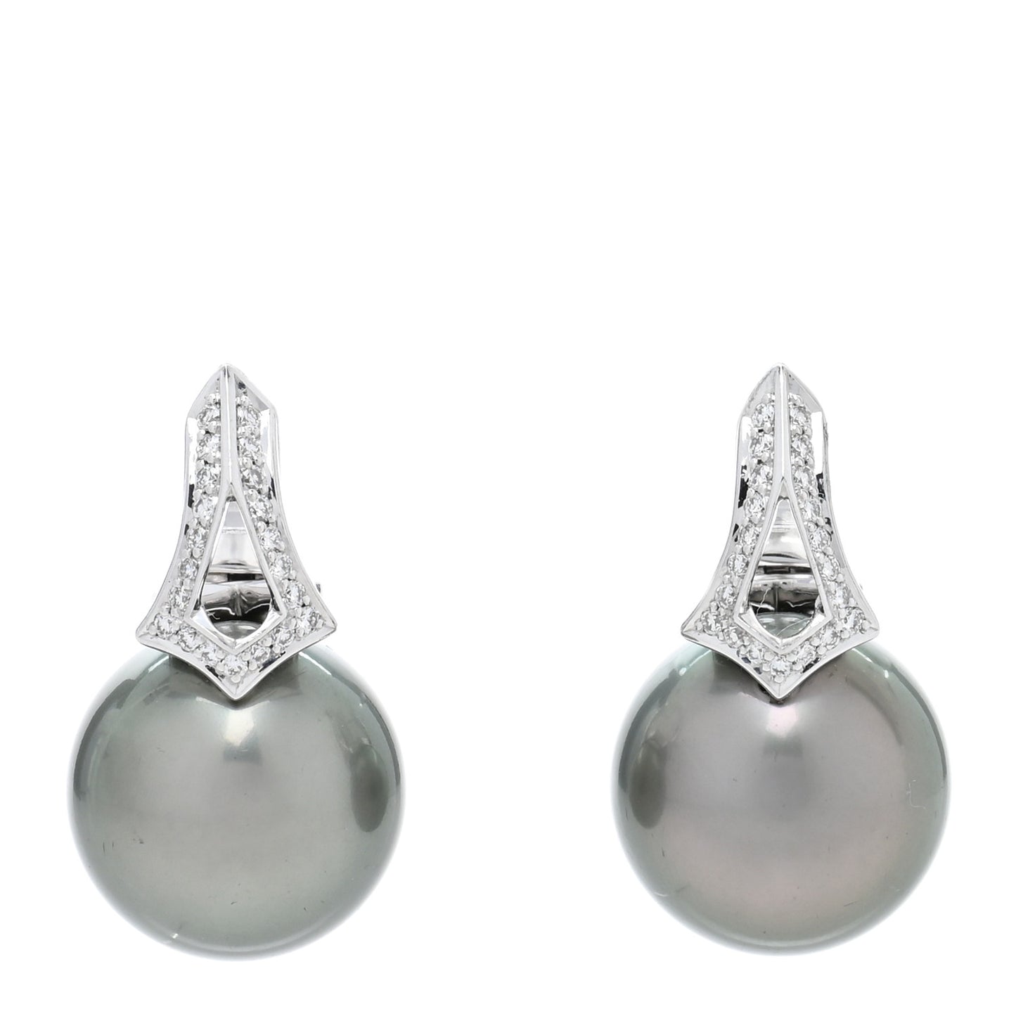 18K White Gold Diamond Black South Sea Pearl 11.5-12mm Classic Elegance Drop Earrings