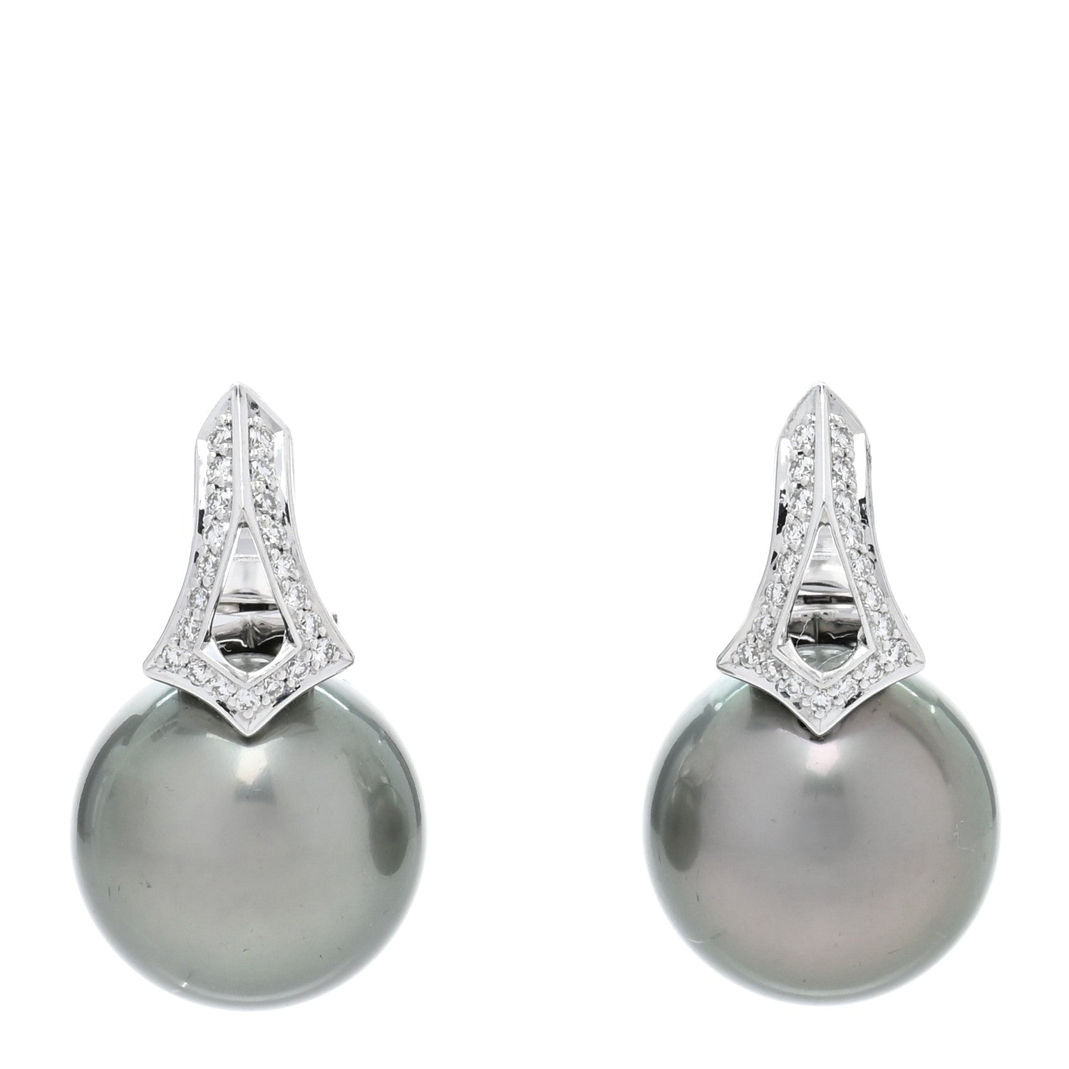 Mikimoto 18K White Gold Diamond Black South Sea Pearl 11.5-12mm Classic Elegance Drop Earrings 1 of 5