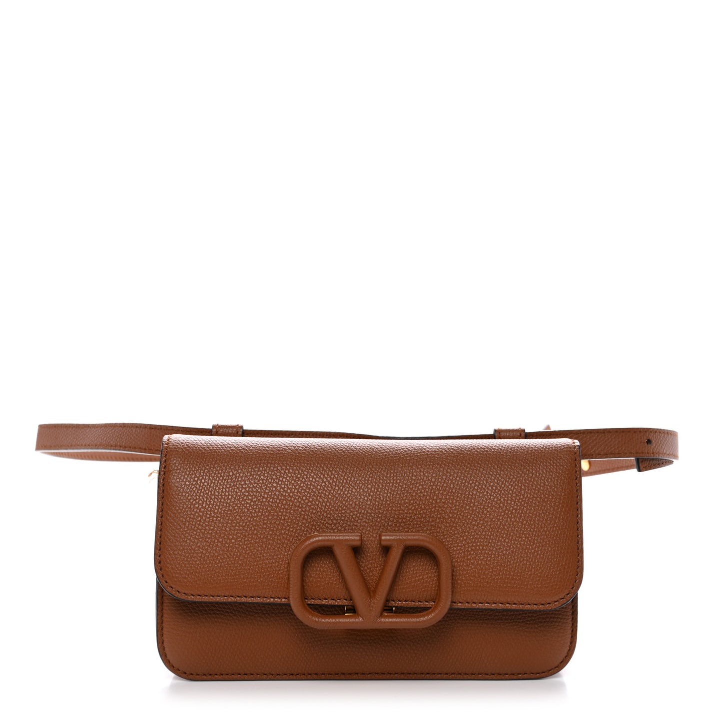 Grainy Calfskin VSling Belt Bag Saddle Brown