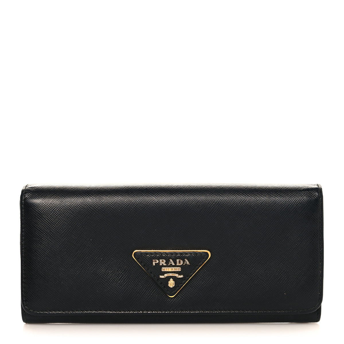 Prada Saffiano Triangle Continental Flap Wallet Black 1 of 8