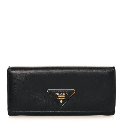 Prada Saffiano Triangle Continental Flap Wallet Black 1 of 8
