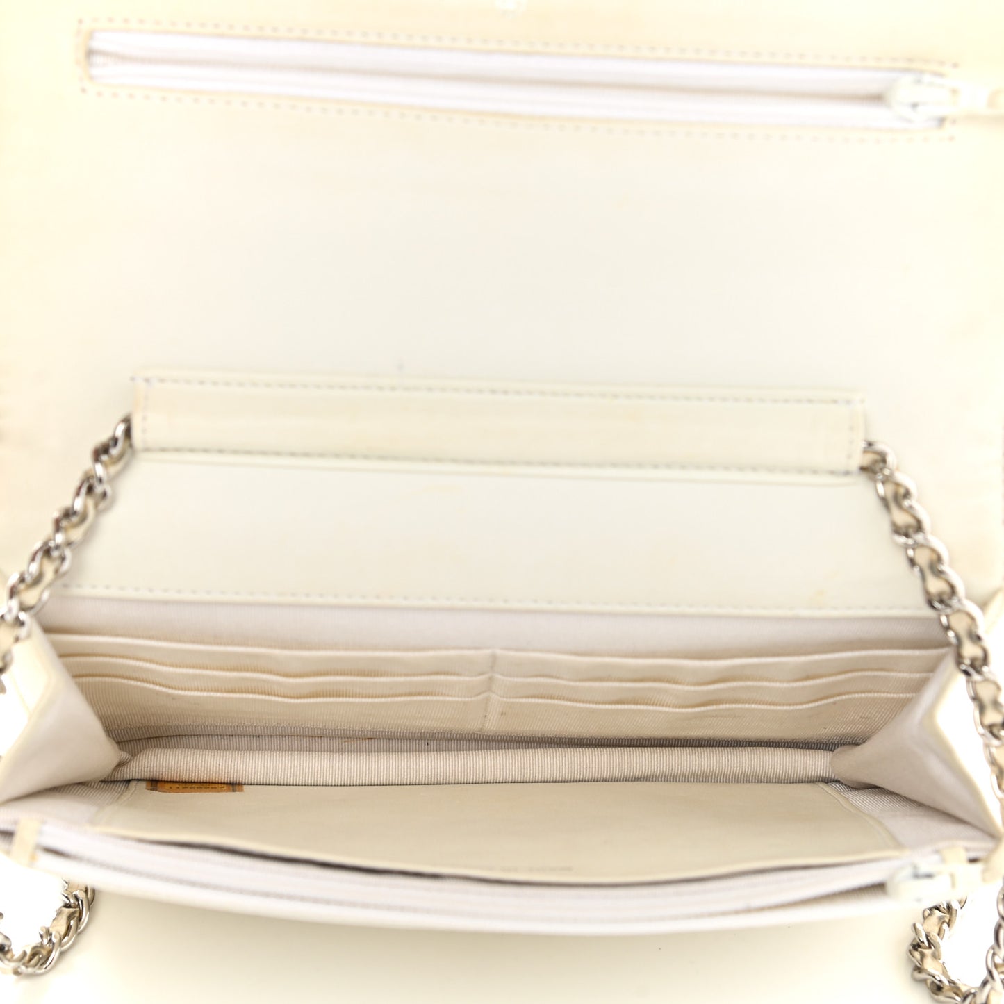 Perforated Lambskin Quilted Wallet On Chain WOC Beige