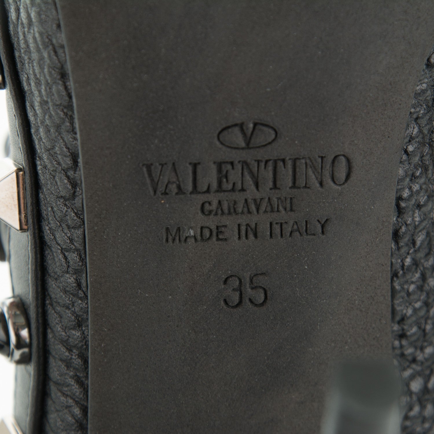 Valentino Garavani Pebbled Calfskin Onyx Rockstud Rolling Ankle Strap 100mm Pumps 35 Black 6 of 7