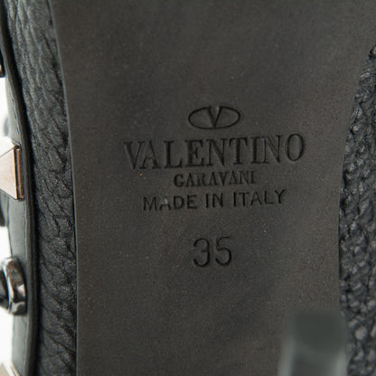 Valentino Garavani Pebbled Calfskin Onyx Rockstud Rolling Ankle Strap 100mm Pumps 35 Black 6 of 7