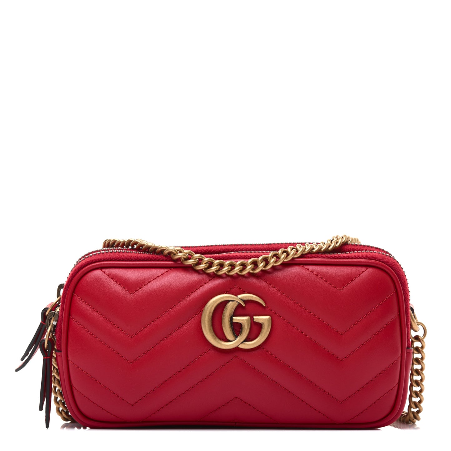 Calfskin Matelasse Mini GG Marmont Chain Crossbody Bag Hibiscus Red