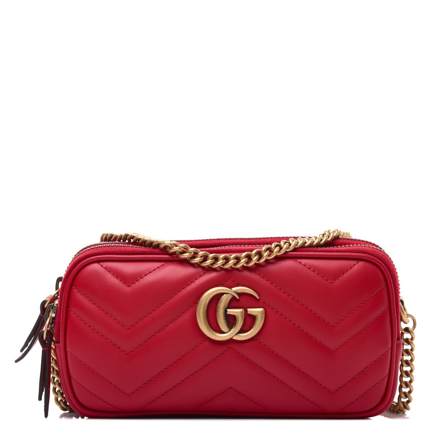 Gucci Calfskin Matelasse Mini GG Marmont Chain Crossbody Bag Hibiscus Red 1 of 16
