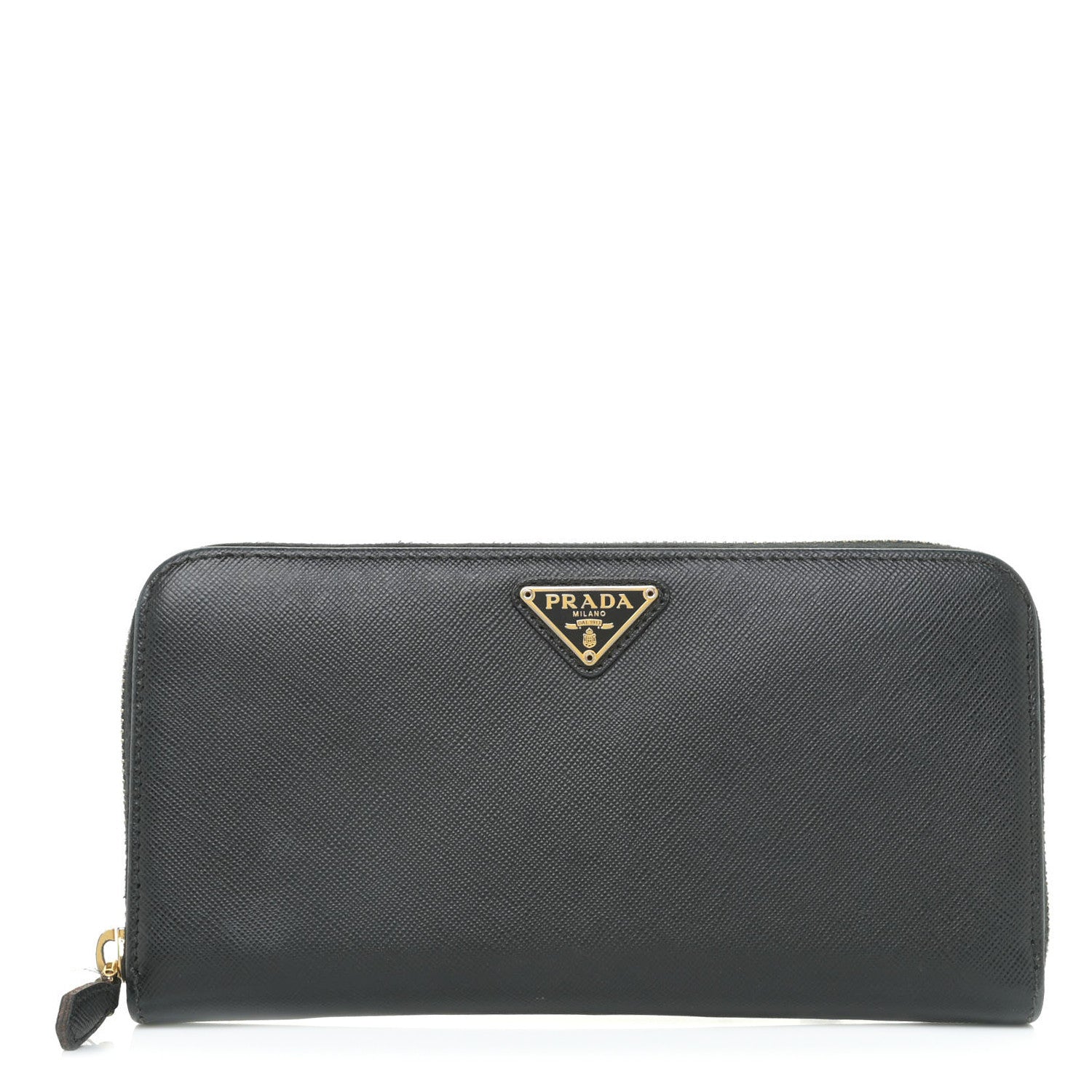 Prada Saffiano Triangle Zip Around Wallet Black 1 of 10